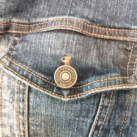 Silver Jeans Co XL Hybrid Denim Jean Jacket Gray Cable Knit Sweater Sleeves - Picture 4 of 13